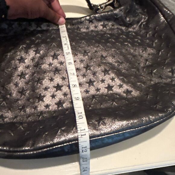 Jimmy Choo Star Embossed Hobo Shoulder Bag Gunmetal Leather Celestial Zodiac - Picture 12 of 13